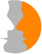 Logotyp på två ansikten som möts